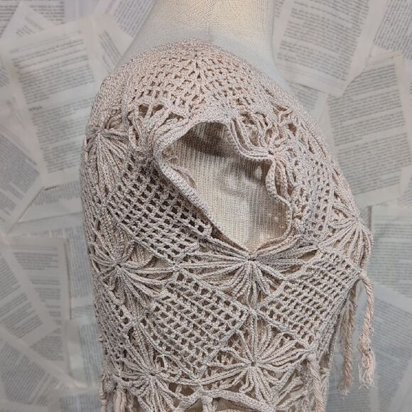 All Saints Beige Crochet Macrame Cover-up Dress Size Small - Picture 4 of 10